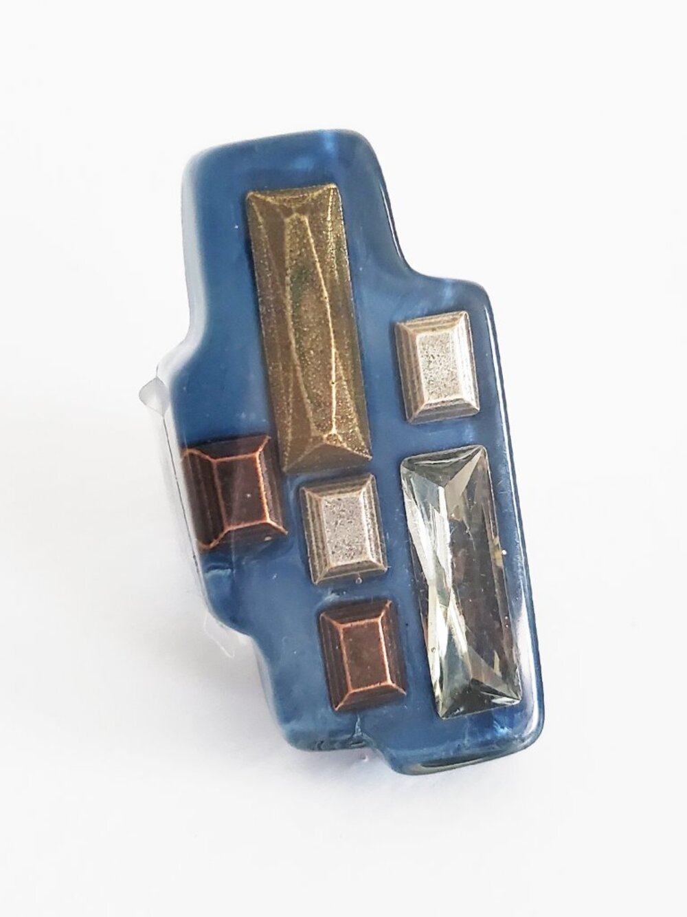 Luc Kieffer Architectural Ring Navy Resin Bronze Swarovski Crystal NWOT
